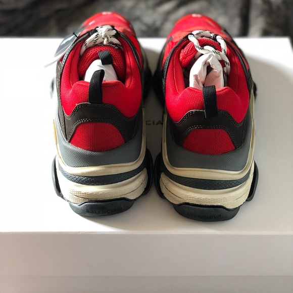 balenciaga triple s black red on feet